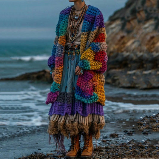 Women's Rainbow Pattern Sweater Cardigan elevenforest