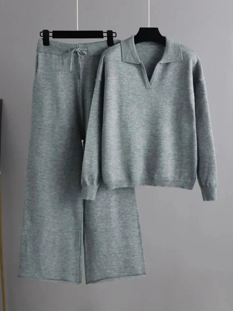 CM | 2 piezas señoras oversize chándal polo cuello jersey y pantalones