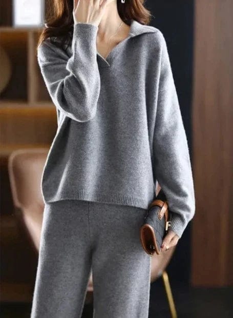 CM | 2 piezas señoras oversize chándal polo cuello jersey y pantalones