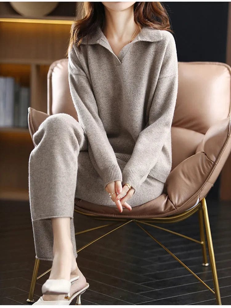 CM | 2 piezas señoras oversize chándal polo cuello jersey y pantalones