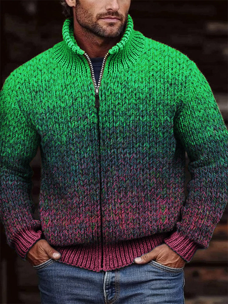 Men's Gradiant Art Crochet Cozy Full Zip Cardigan elevenforest