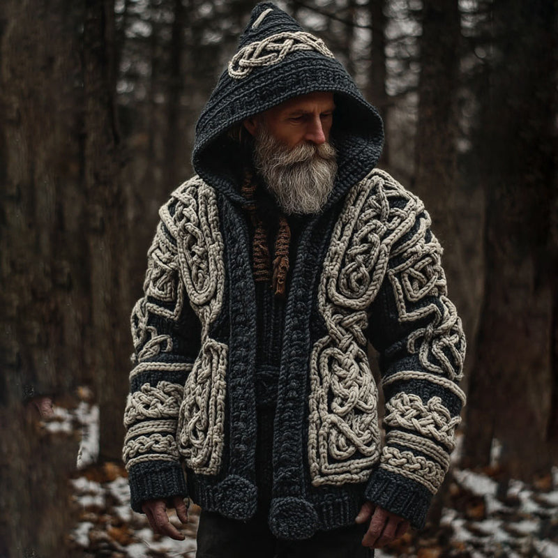 Men's Viking Celtic Knot Contrast Cozy Cardigan Sweater artswardrobe