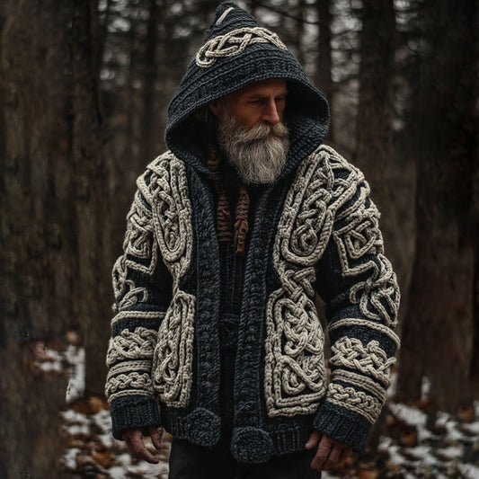 Men's Viking Celtic Knot Contrast Cozy Cardigan Sweater artswardrobe