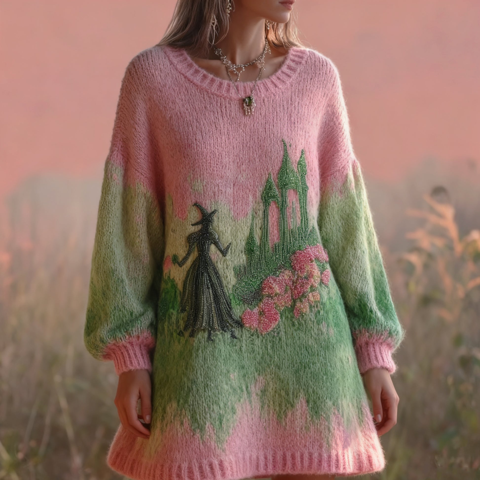 Halloween 2025 Witch Beads Embroidered Knit Sweater Dress artswardrobe