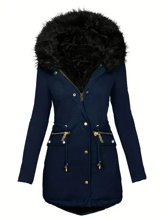 CM | Chaqueta parka con capucha de piel sintética y cordón de ajuste