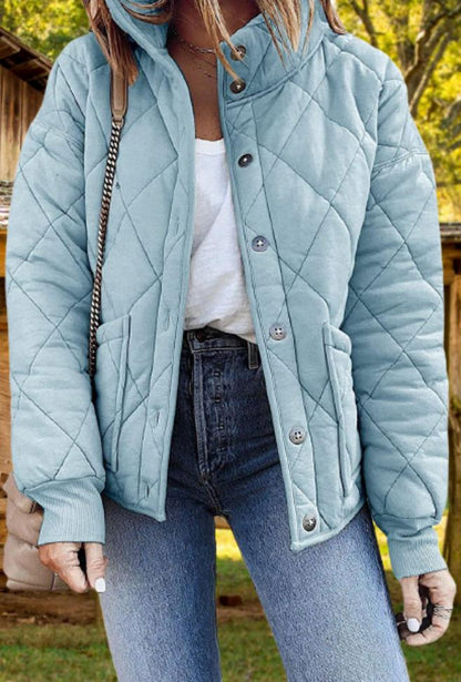 Women's Quilted Jacket Casual Stand Collar Button Coat