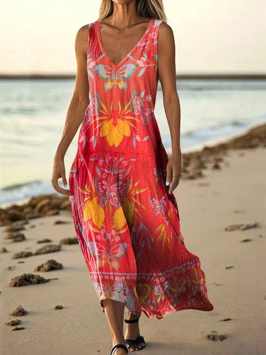 Women's Butterfly Pattern Art Print Sleeveless Cotton Blouse