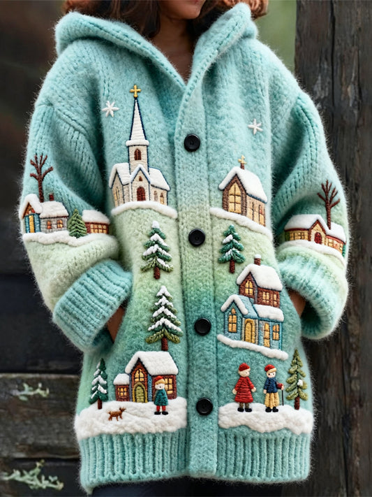 Christmas Faith Place Women's Hooded Knit Cardigan