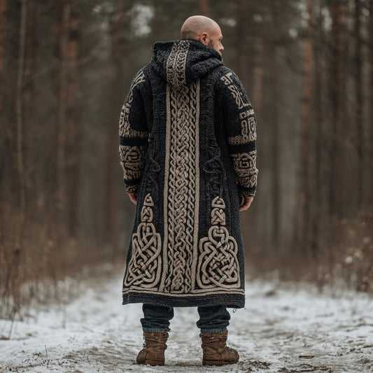 Men's Viking Celtic Knot Art Pocket Mid-length Cardigan Sweater artswardrobe