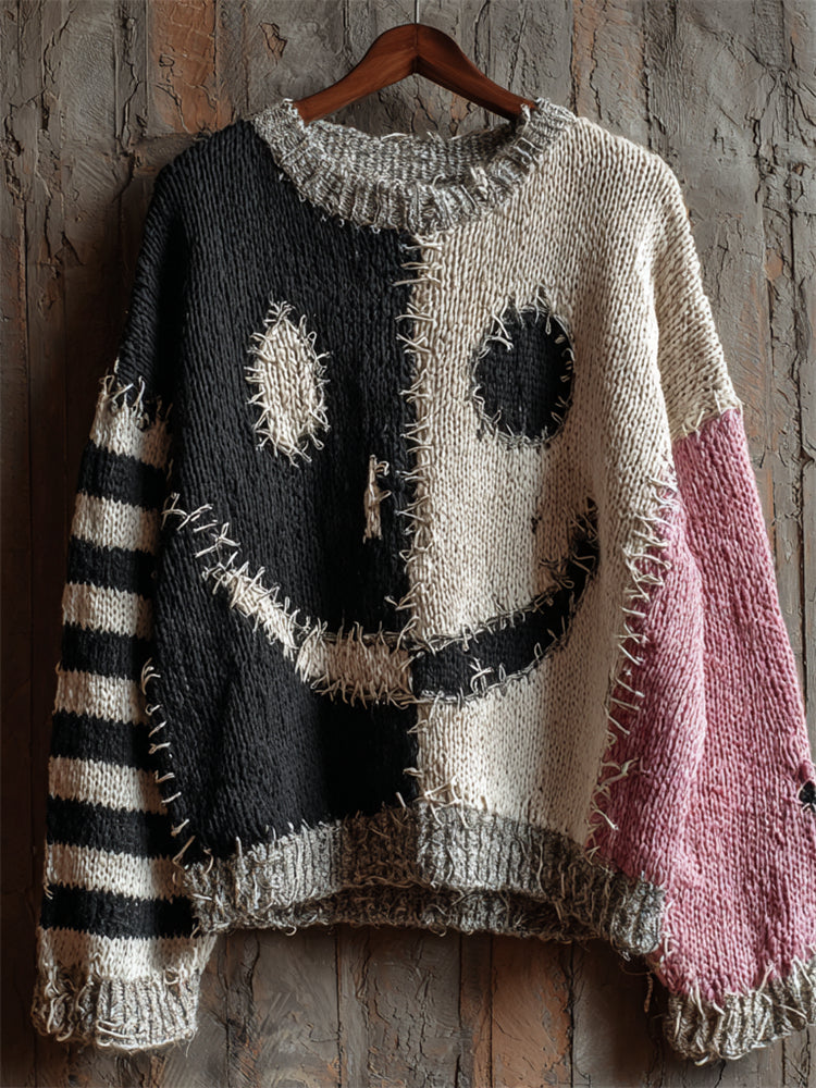 Jersey de algodón con carita sonriente multicolor de aspecto envejecido