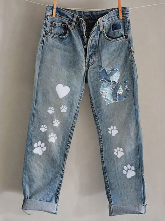 Funny Animal Embroidered Print Jeans elevenforest