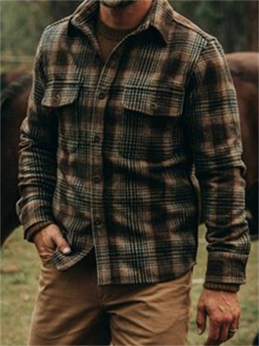 Men's Vintage Plaid Flap Pocket Wool Jacket artswardrobe