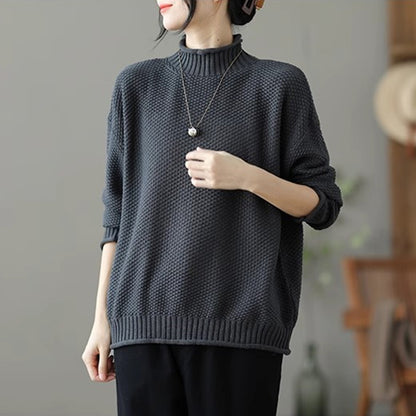 Retro Solid Color Turtleneck Long Sleeve Sweater elevenforest