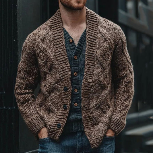 Men'S Thick Knitted V-Neck Button-Up Cardigan Sweater elevenforest