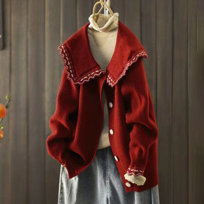 Vintage Lace Lapel Long Sleeve Sweater elevenforest