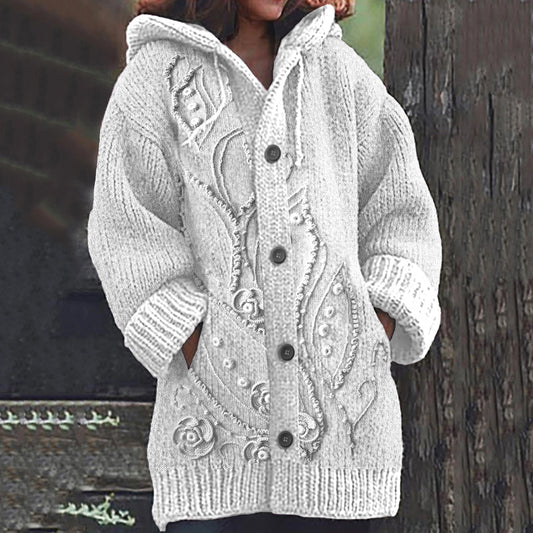 Vintage Tribal Floral Jacquard Cozy Cardigan Sweater elevenforest