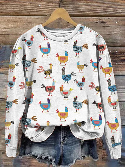 Comstylish Funny Farm Chicken Print Casual Cotton Sweatshirt