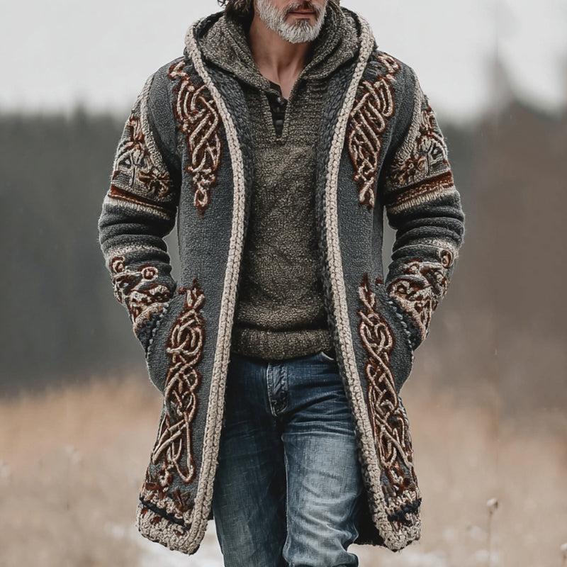 Men's Celtic Knot Mid-length Hooded Cardigan Sweater elevenforest