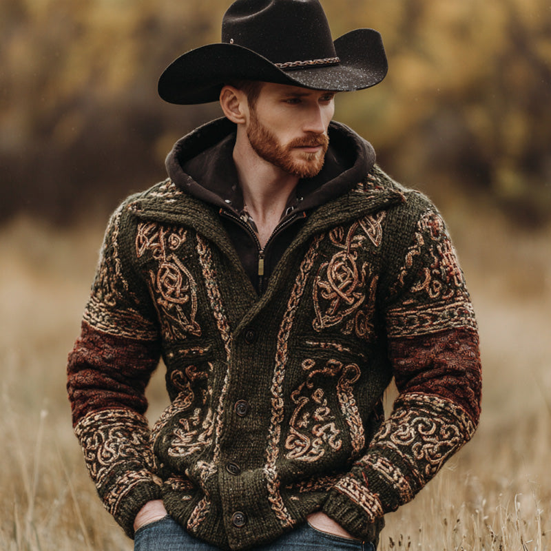 Men's Vintage Chunky Cozy Knit Hooded Cardigan artswardrobe