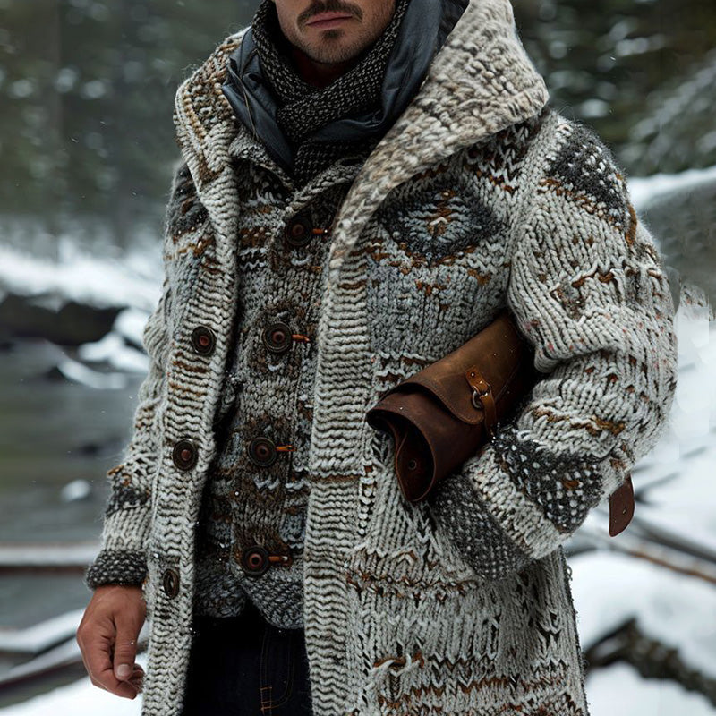 Men's Fairman Island Vintage Geometry Pattern Hooded Cardigan elevenforest