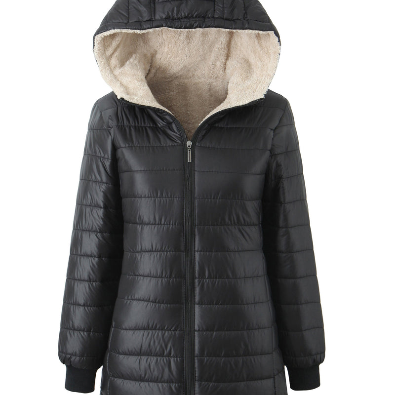 CM | Chaqueta con capucha forrada para mujer en color liso