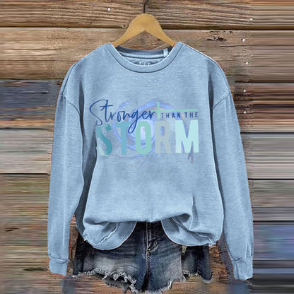 Comstylish Women's Stronger Than The Storm Printed Crew Neck Sweatshirt