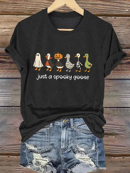 Women's Just A Spooky Goose Print Casual T-shirt artswardrobe