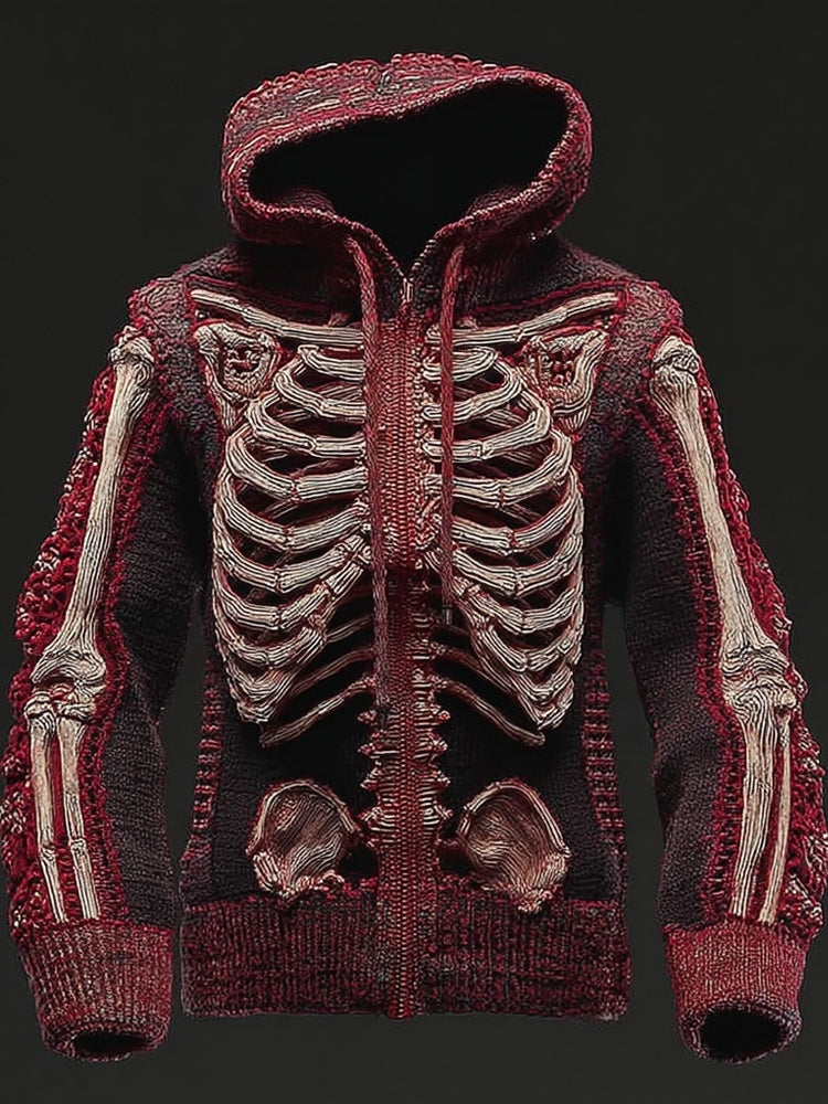 Men's Vintage Skeleton Zip Up Hooded Sweater Cardigan artswardrobe