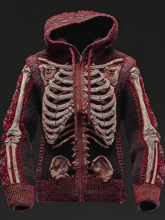 Men's Vintage Skeleton Zip Up Hooded Sweater Cardigan artswardrobe