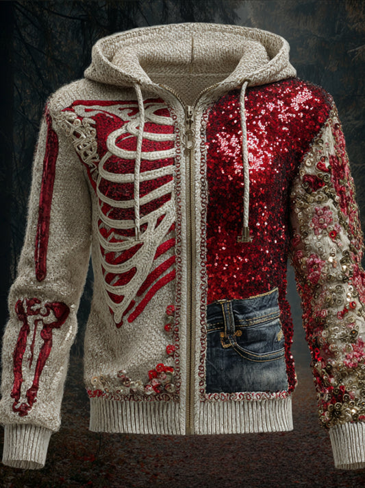 Comstylish Halloween Human Anatomy Art Splicing Hooded Cardigan Sweater