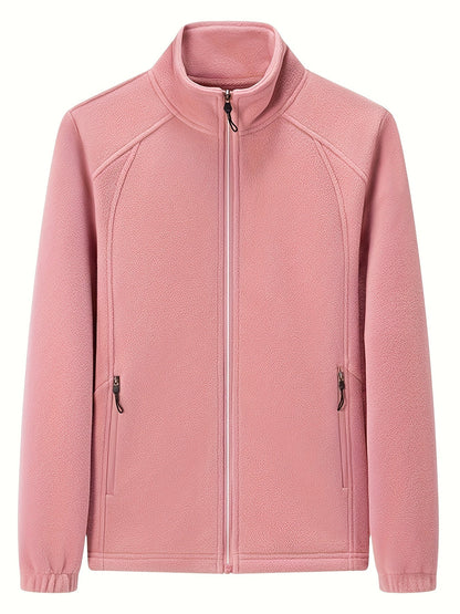 CM | Chaqueta de felpa para mujer con cuello alto y mangas largas