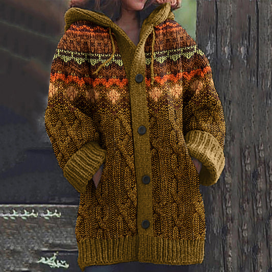 Women's Chunky Ethnic Geometric Pattern Cardigan Sweater elevenforest