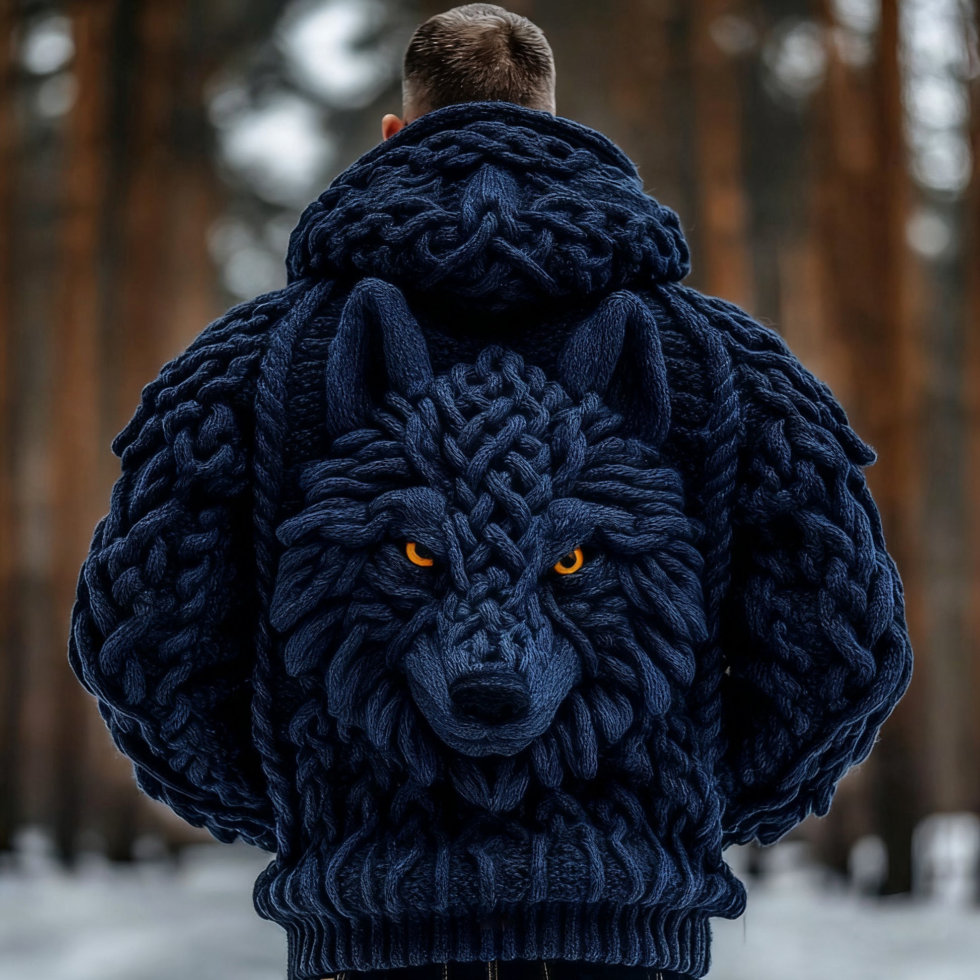 Men's Viking Wolf Totem Chunky Knit Hooded Zipper Cardigan artswardrobe