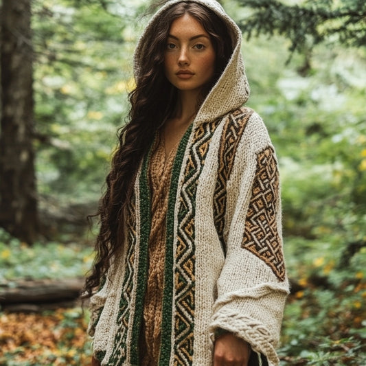 Women's Vintage Celtic Knot Mystical Cozy Hooded Cardigan elevenforest