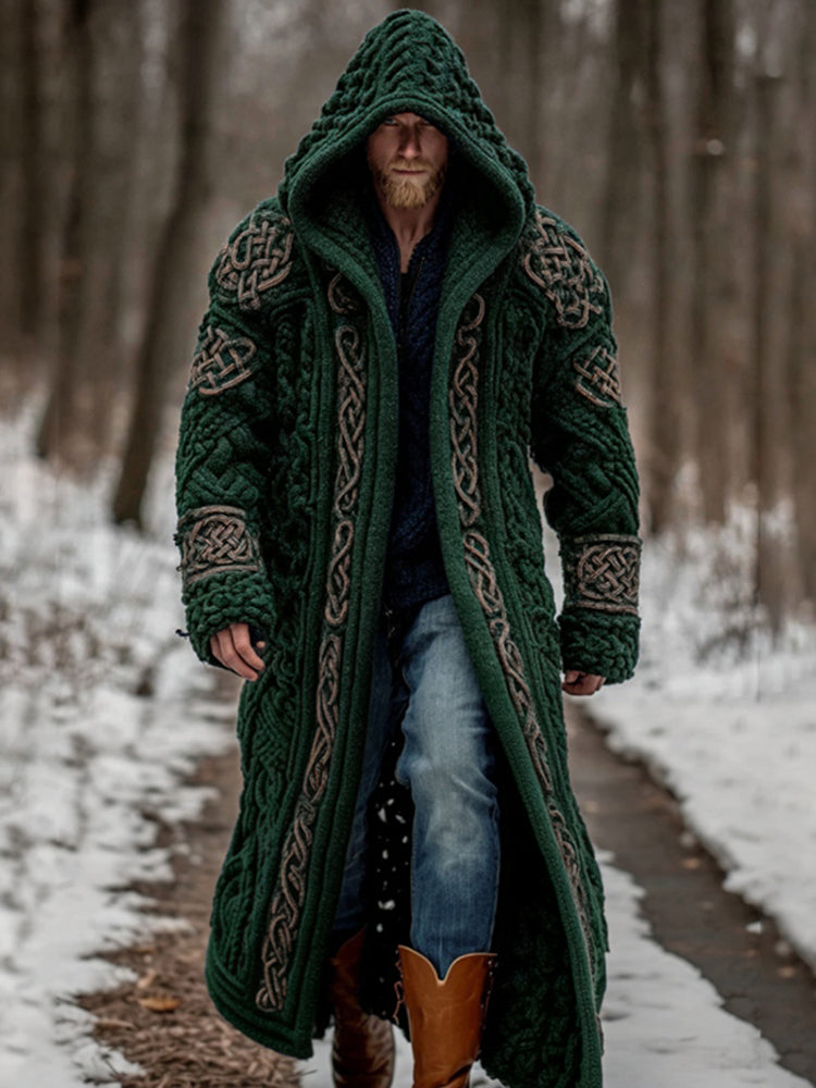 Men's Viking Celtic Knot Art Pocket Mid-length Cardigan Sweater artswardrobe
