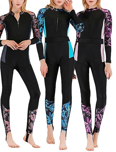 Rash Guard One Piece Swimsuit Printed Front Zip Quick Dry Lightweight Breathable Long Sleeve Bodysuit Bathing Suit Surfing Beach Water Sports Summer