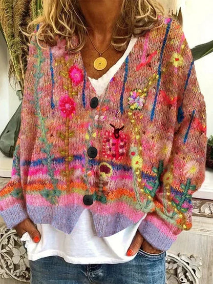 Cárdigan de lana con botonadura floral multicolor