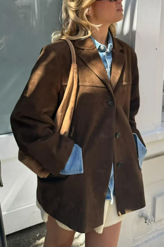 CM | Chaqueta vintage de mujer de manga larga y corte entallado con cierre de botones