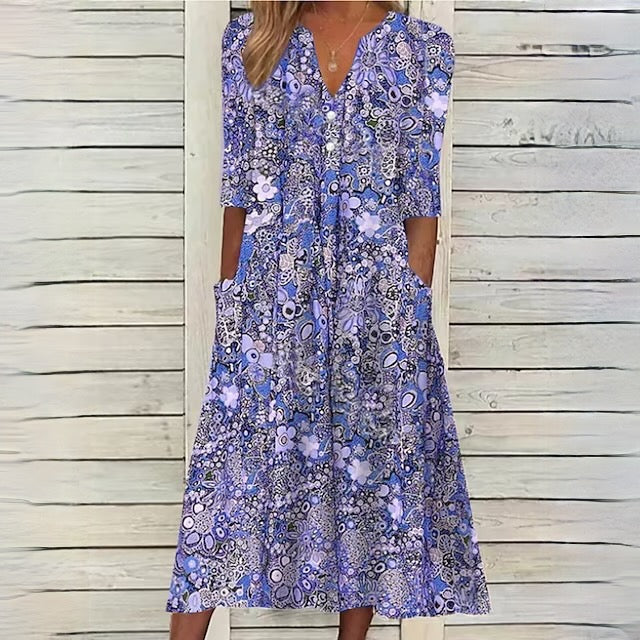 KL | Vestido floral con escote en V y bolsillos laterales