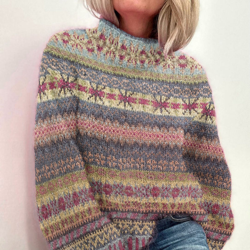 Jersey de punto de algodón con rayas jaspeadas en tonos pastel y cuello alto