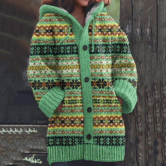 Vintage Geometric Jacquard Contrast Pattern Cardigan Sweater elevenforest