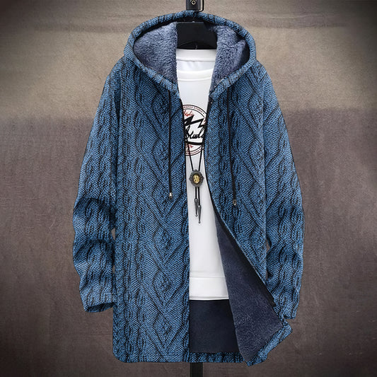 Men's Vintage Crochet Knitted Graphic Comfort Plush Hooded Coat elevenforest