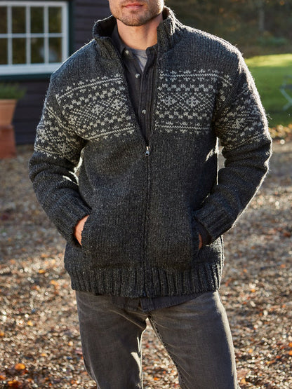 Mens Vintage Fair Isle Knitted Cardigan Sweater elevenforest