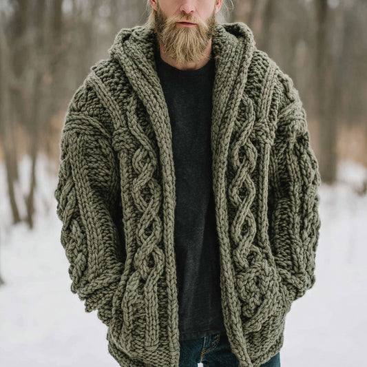 Men's Vintage Fairman Island Jacquard Thick Warm Hooded Sweater Cardigan elevenforest