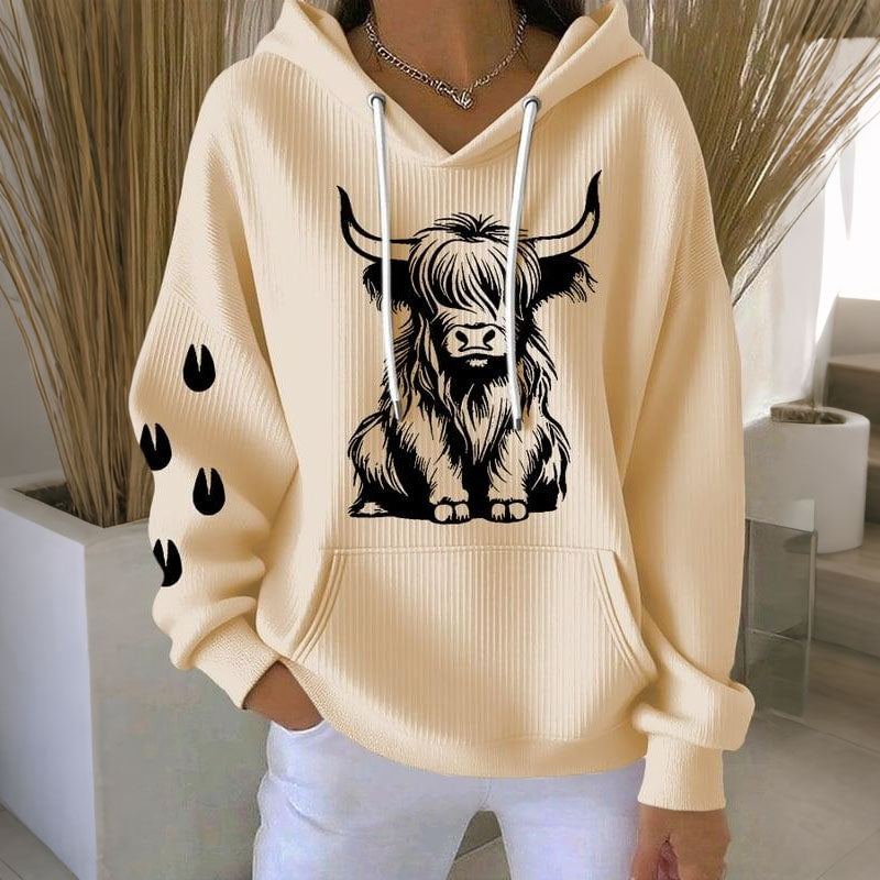 Women's Highland Cow Print Casual Hoodie artswardrobe