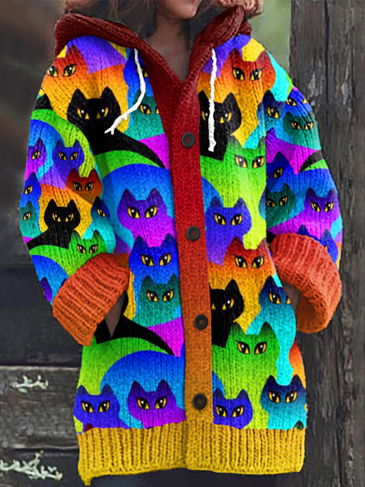 Lovely Rainbow Cats World Pattern Cozy Cardigan Sweater elevenforest