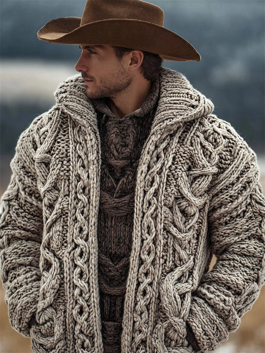 Men's Vintage Celtic Chunky Cozy Knit Hooded Cardigan elevenforest