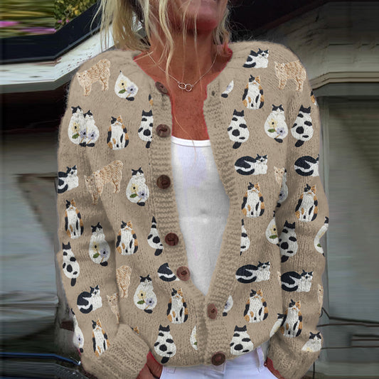 Vintage Cat Embroidered Cozy Knit Cardigan elevenforest