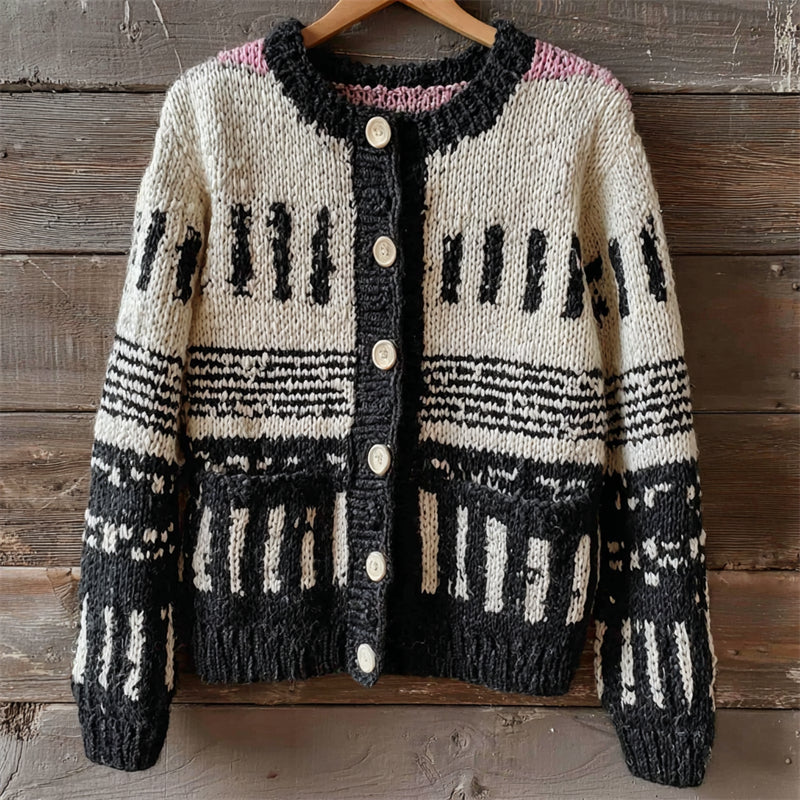 Vintage Musician Piano Keys & Musical Notation Contrast Isle Cardigan artswardrobe