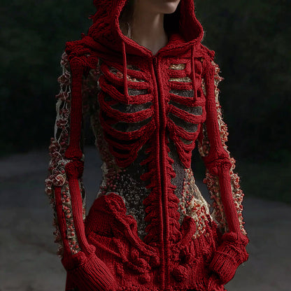 Women's Halloween Anatomy Art Colorblock Knit Zipper Cardigan Sweater artswardrobe